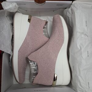 Aldo Pink and White Slip-On Sneakers with Knit Upper